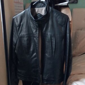 Black Leather Biker Jacket Size L